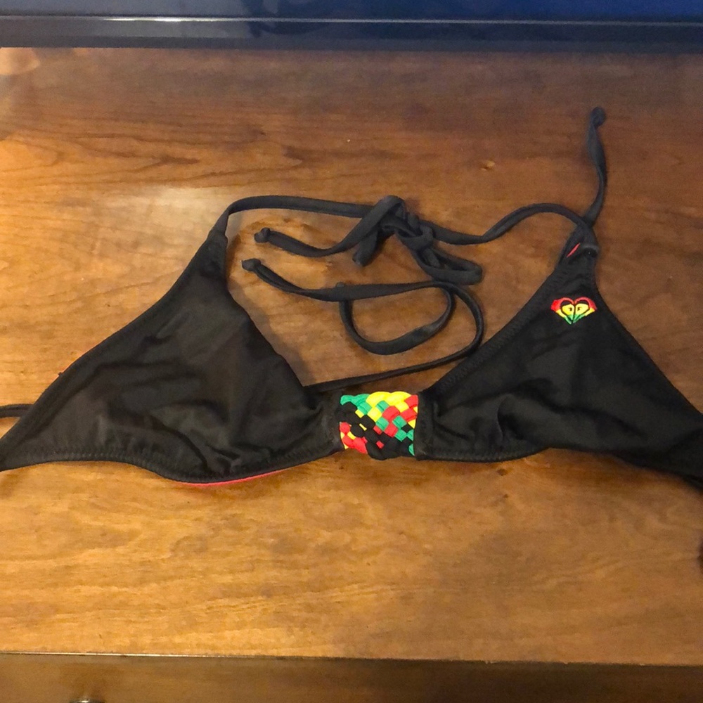 Roxy Black Bikini Top with Red, Yellow & Green Accent